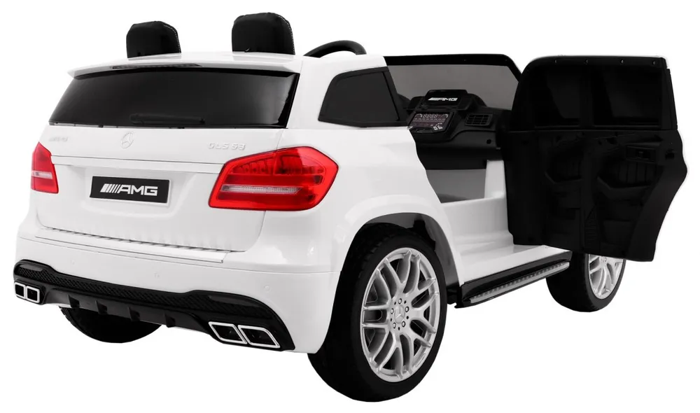 JOKO Elektrické autičko Mercedes BENZ GLS 63 AMG 4X4, Dvojmiestne, Lakované, USB, Kožené sedadlá, Penové kolesá, nosnosť 40kg, biele
