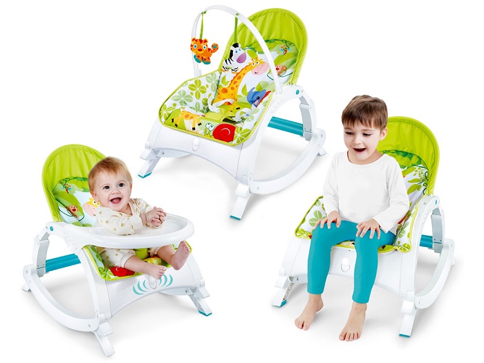 JOKO Lehátko pre deti, hojdacie kreslo, stolička na kŕmenie 3v1, zelené