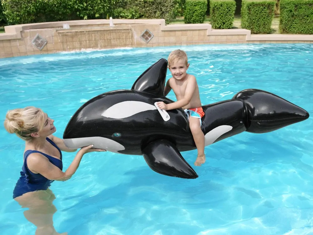 Bestway 41009 Veľká Nafukovacia kosátka, veľryba pre deti 203 cm x 102 cm, čierno-biela