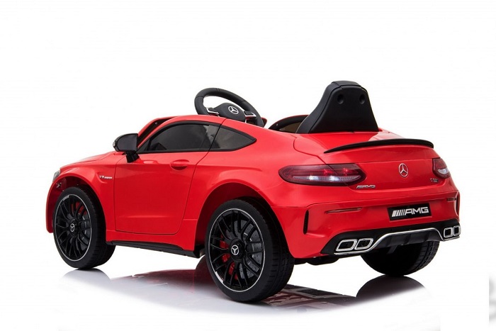 JOKO Elektrické autíčko Mercedes Benz C63 AMG, penové kolesá, kožené sedadlo, USB, červené