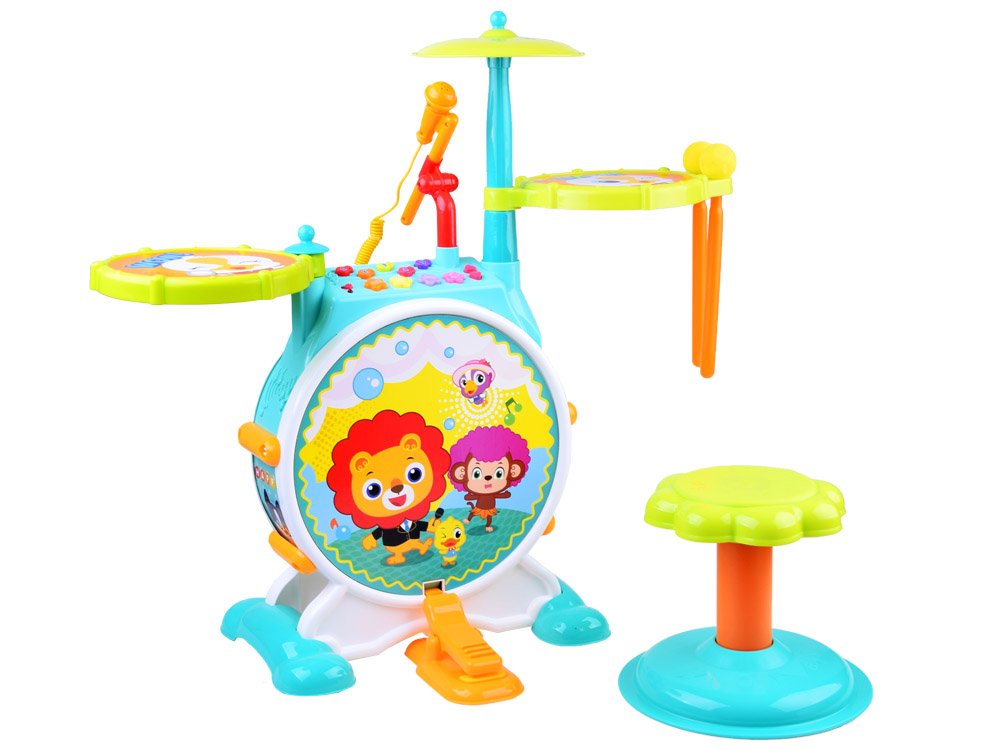 HOLA Toys Detské bicie interaktívne so zvukom a svetlom + stolička