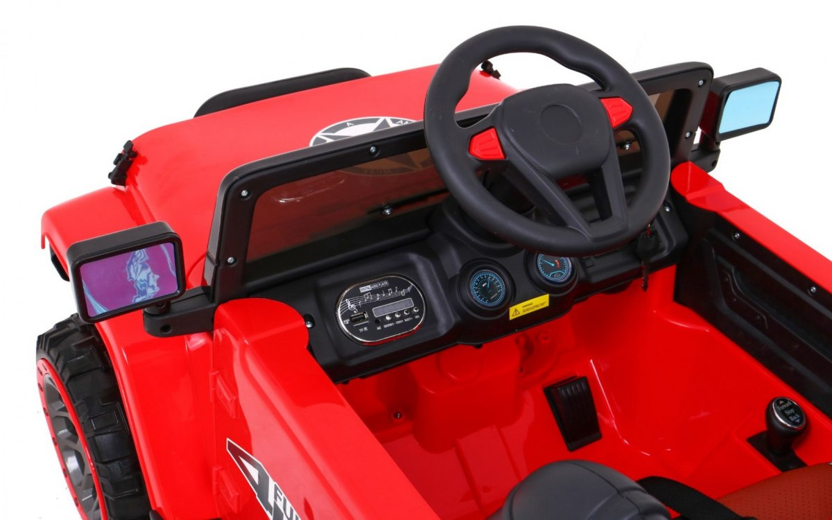 JOKO Elektrické autíčko JEEP 4x4 Terénny, penové kolesá, kožené sedadlo, USB, MP3, diaľkové ovládanie, červené