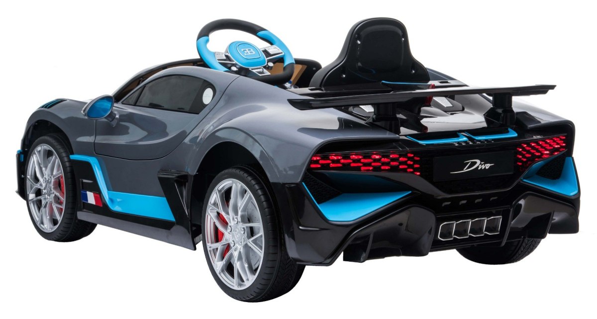 JOKO Elektrické autíčko Bugatti Divo, penové kolesá, odpružené, kožené sedadlo, USB, sivé-šedé