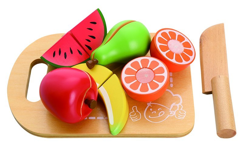 JOKO Sada drevené krájacie ovocie so suchým zipsom + doska + drevený nôž