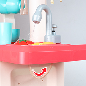 JOKO Veľká Detská Kuchynka 100cm s Parou, tečúcou vodou, svetlo + zvuk, kávovar, Mobil na batérie + krájacie potraviny, ružová