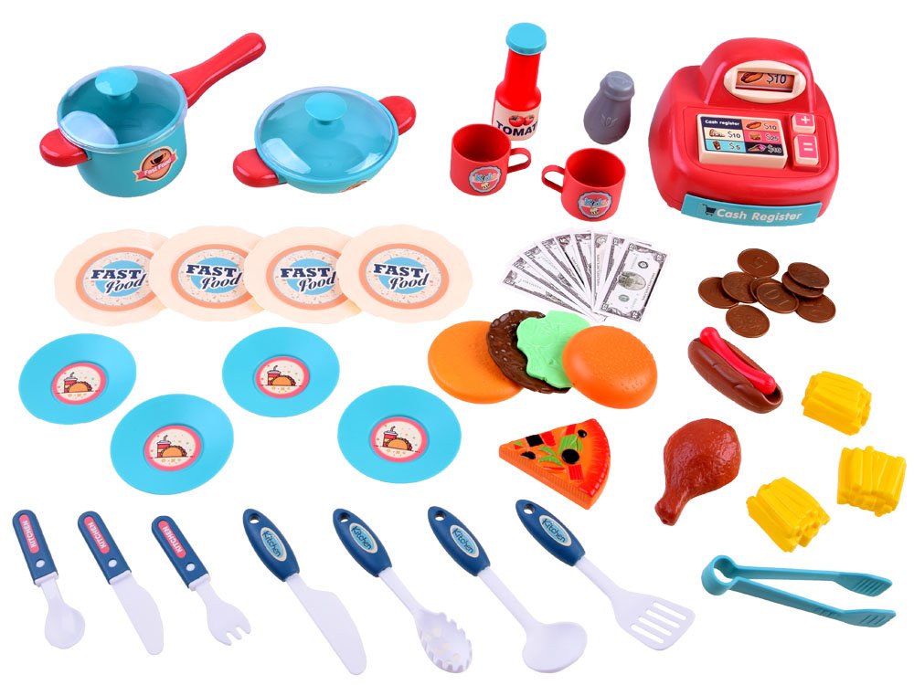 JOKO Veľký Detský Fast Food 90cm, obchod s rýchlym občerstvením, stánok na kolieskach + pokladňa + fritéza