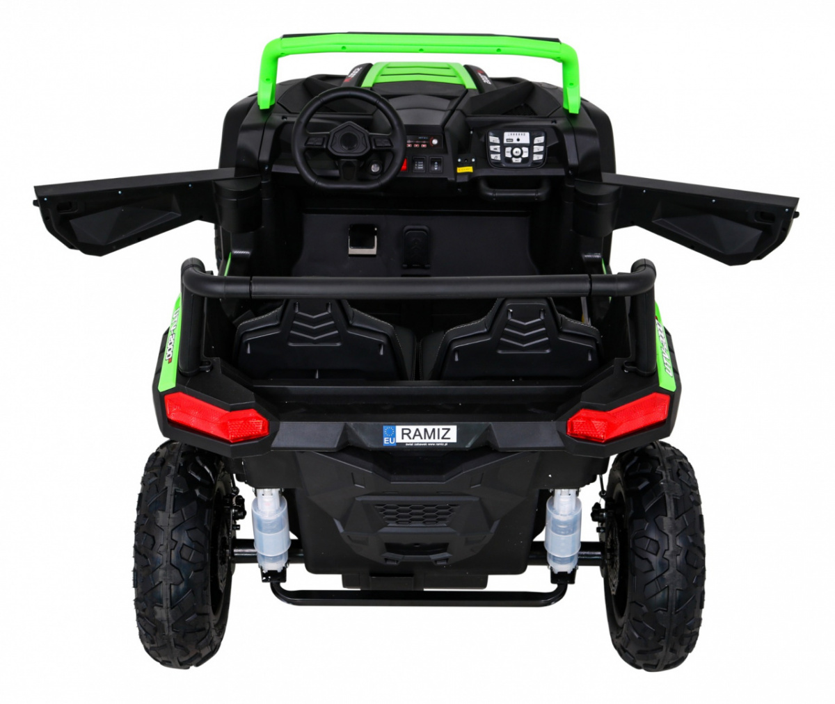 JOKO Elektrické autíčko Buggy ATV STRONG Racing 180W 24V, nosnosť 100kg, brzdový pedál, Dvojmiestne, nafukovacie kolesá, zelené