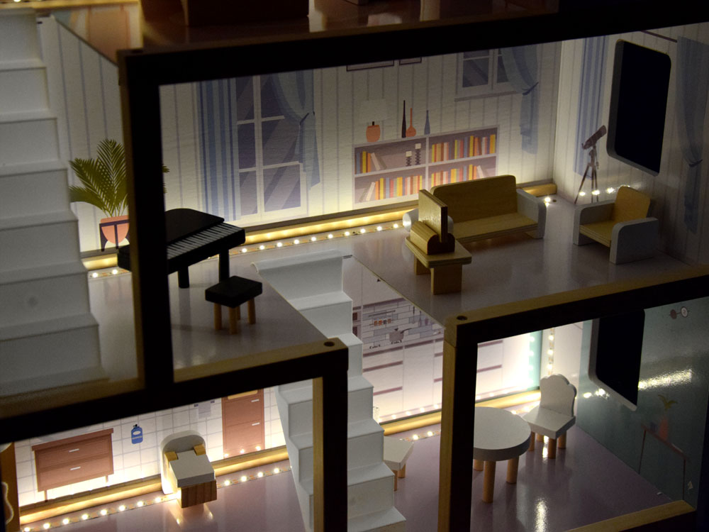 JOKO Veľký Detský Drevený domček pre bábiky 78cm s LED svetlom a nábytkom, biely