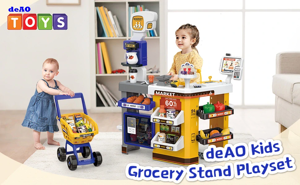 JOKO Detský Supermarket, Obchod s Potravinami, Pokladňou so svetlom a zvukom + Nákupný Vozík