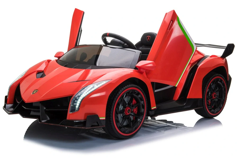 JOKO Elektrické autíčko Lamborghini Veneno 4x4, penové kolesá, kožené sedadlo, Efekt HOJDANIA, nosnosť 50kg, červené