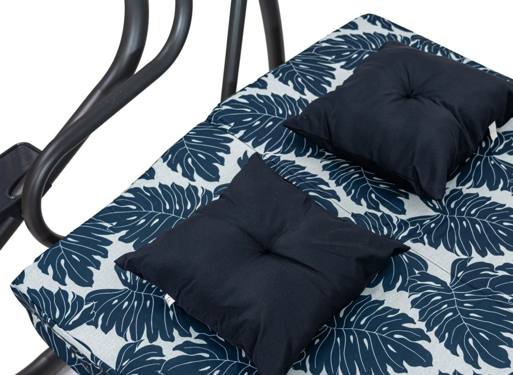 RAMIZ Záhradná hojdačka polohovateľná 2v1, vzor kvety, pre 4 osoby, zelená s listami