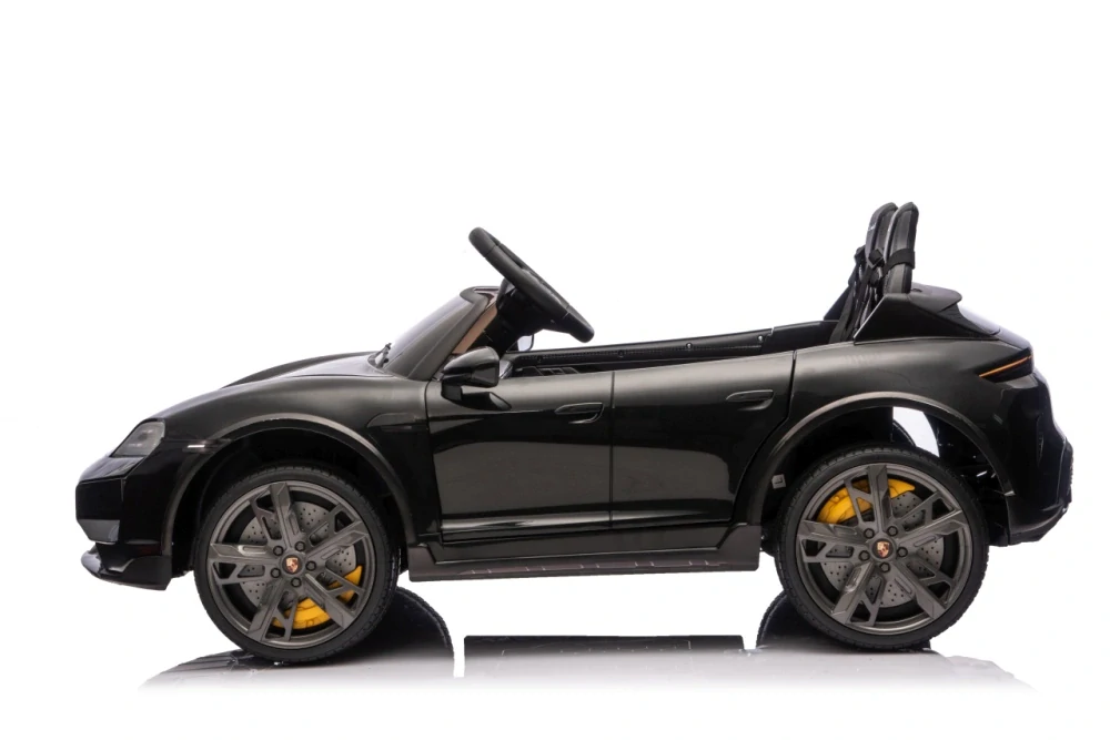 JOKO Elektrické autíčko Porsche Taycan Turbo S, penové kolesá, kožené sedadlo, čierne