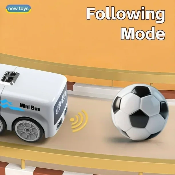 JOKO Mini RC Auto Autobus s futbalovou loptou na diaľkové ovládanie + Led svetlo a zvuk, Obrazovka, Ovládanie Rukou, biely