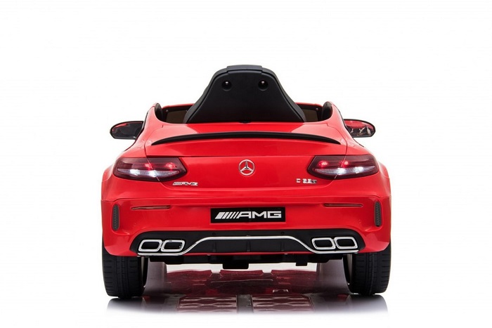 JOKO Elektrické autíčko Mercedes Benz C63 AMG, penové kolesá, kožené sedadlo, USB, červené