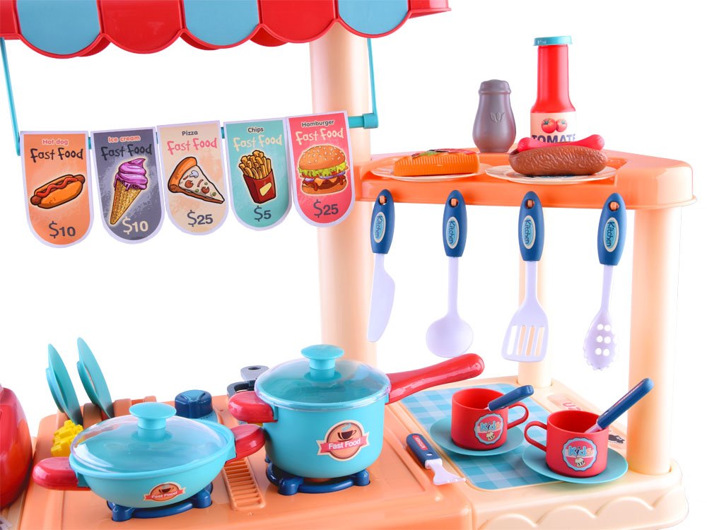 JOKO Veľký Detský Fast Food 90cm, obchod s rýchlym občerstvením, stánok na kolieskach + pokladňa + fritéza