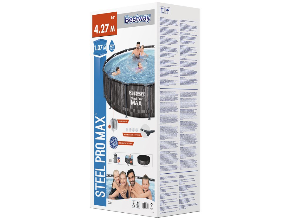 Bestway 5614Z Bazén s kovovu konštrukciou Steel Pro MAX WOOD 427x107cm + čerpadlo + plachta + rebrík, drevený dizajn