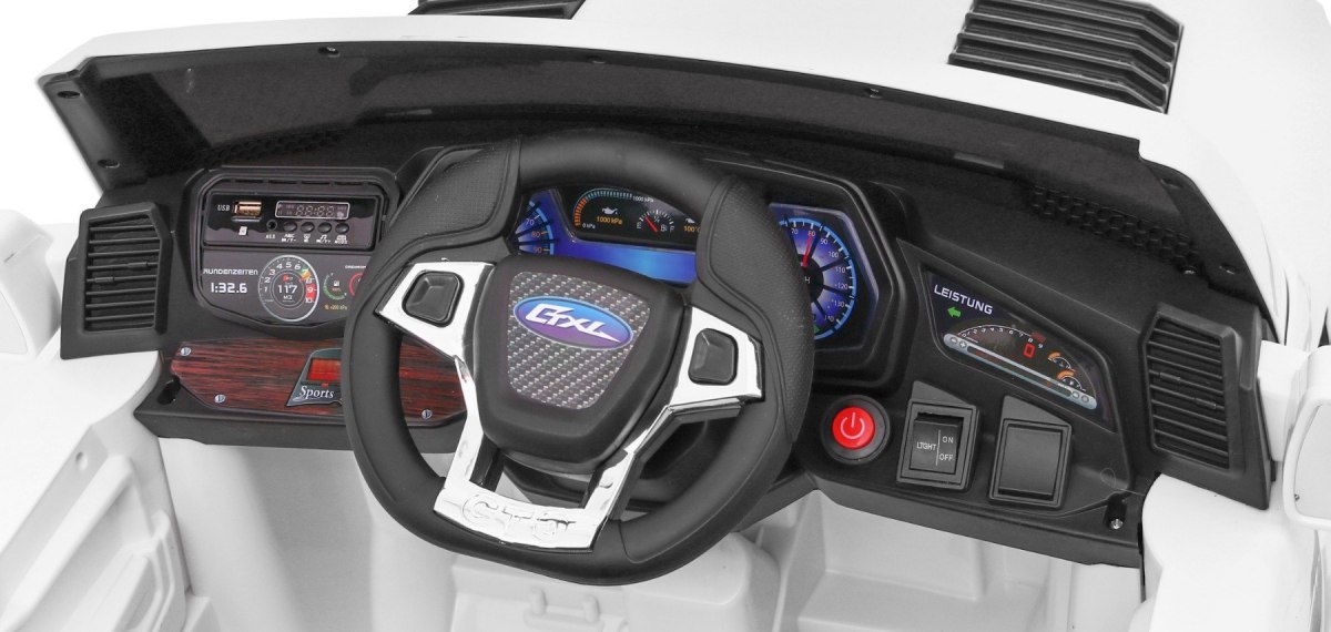 JOKO Elektrické autíčko LONG, penové kolesá, kožené sedadlo, odpružené, biele