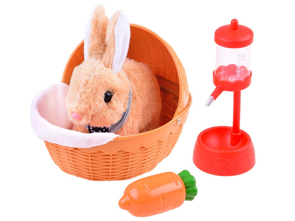 JOKO Interaktívny Plyšový Zajačik s košíkom, na batérie, chodí, hýbe nosom + vydáva zvuky, hnedý