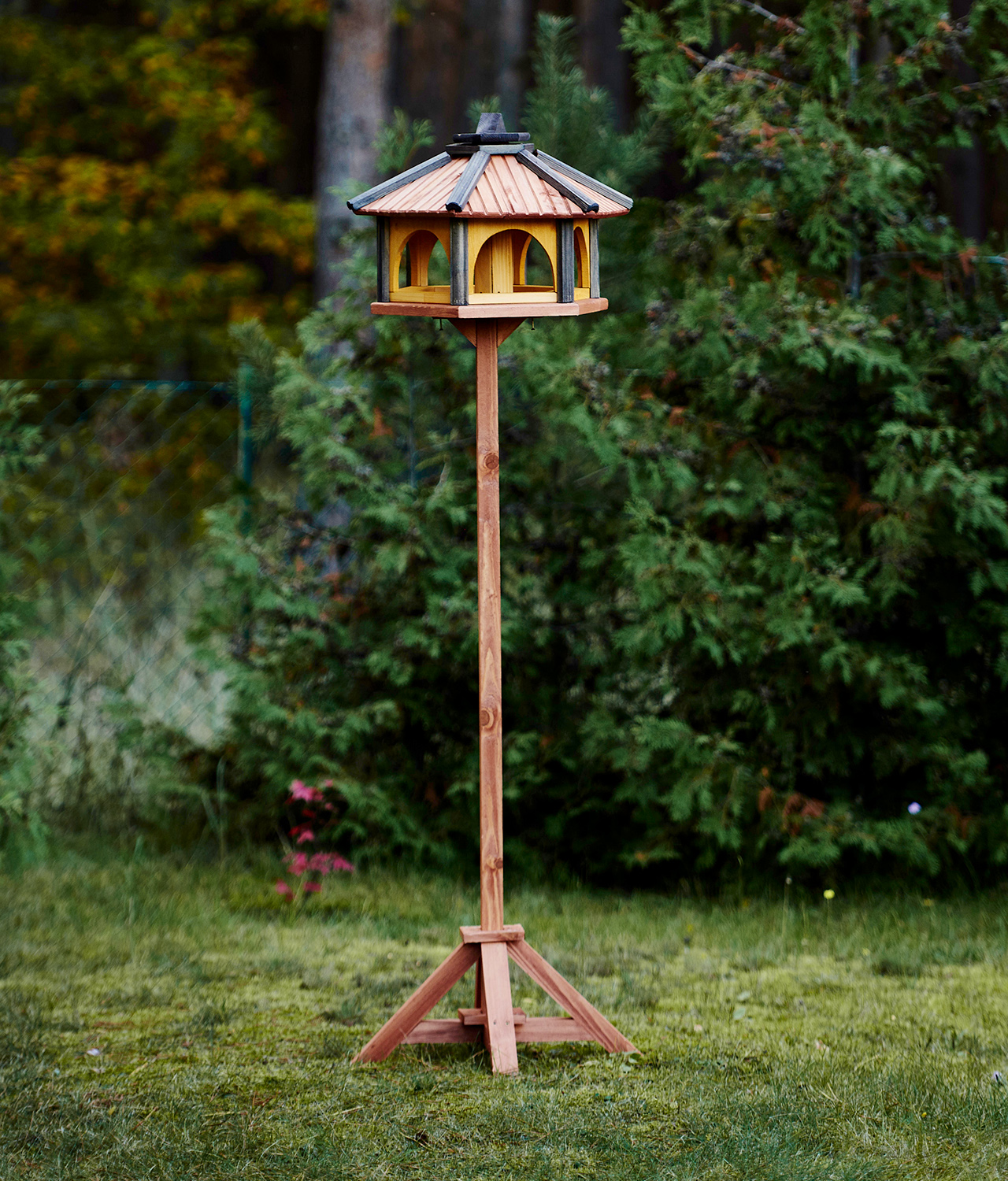 MKSTOR Drevené kŕmitko pre vtáky 50x45x40cm, vtáčia búdka, modrá