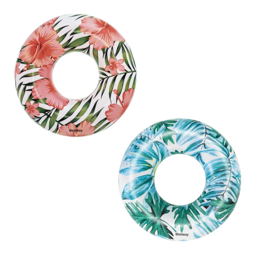 Bestway 36237 Nafukovacie koleso 119cm TROPICAL PALMS, nosnosť 90kg, modré s kvetmi