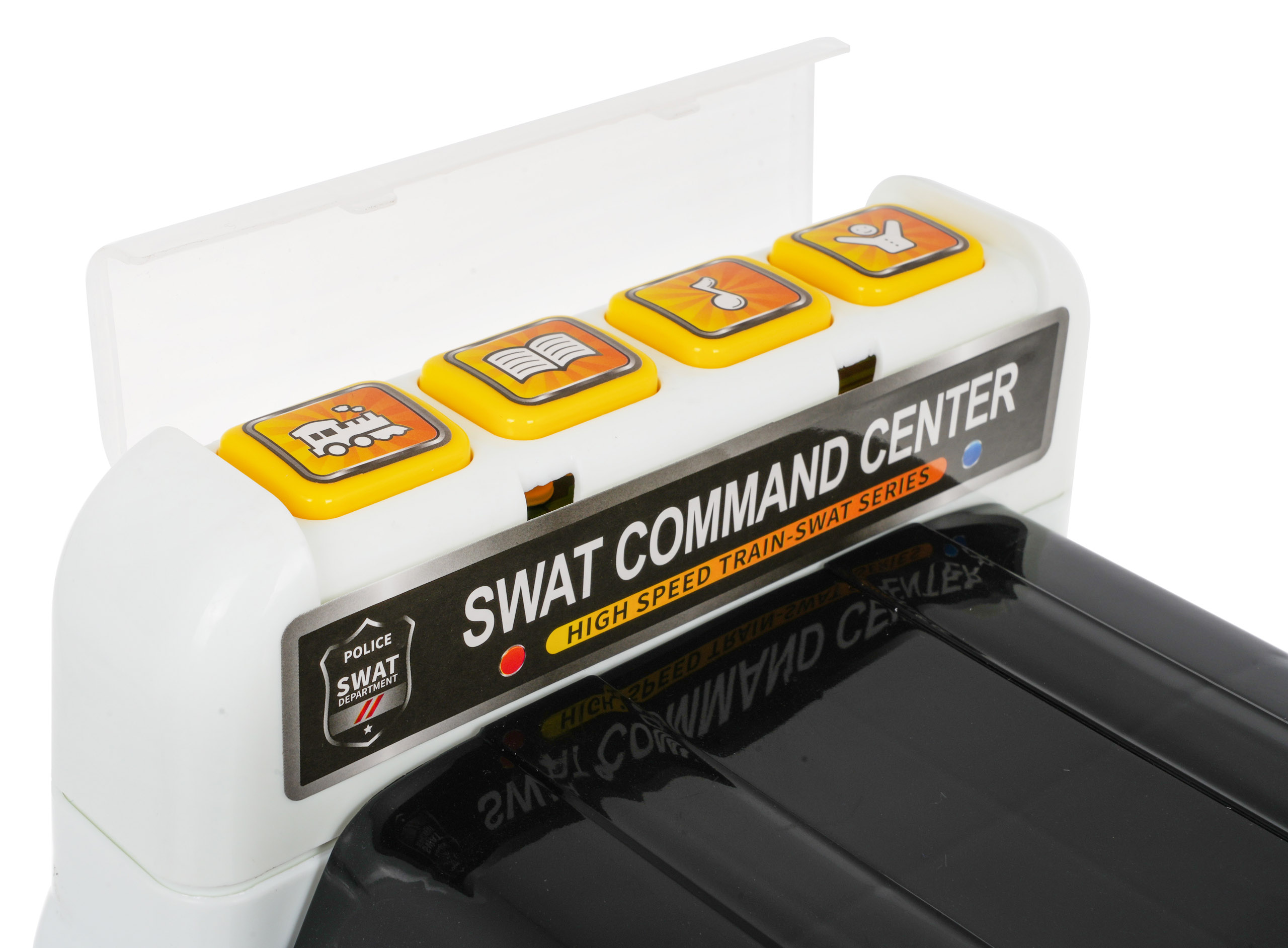 JOKO Detské Odrážadlo Vláčik 2v1 + Parkovisko pre Policajné autá + 4 autíčka + zvukové a svetelné efekty, čierne