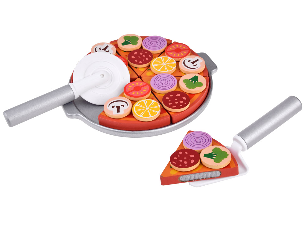 JOKO Detská Drevená Pizza na krájanie so suchým zipsom