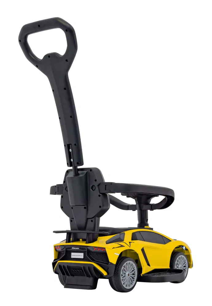 JOKO Detské Odrážadlo Lamborghini Aventador SV s Gumovými kolesami, Svetlom a Zvukom + Riadiaca Rúčka, žlté