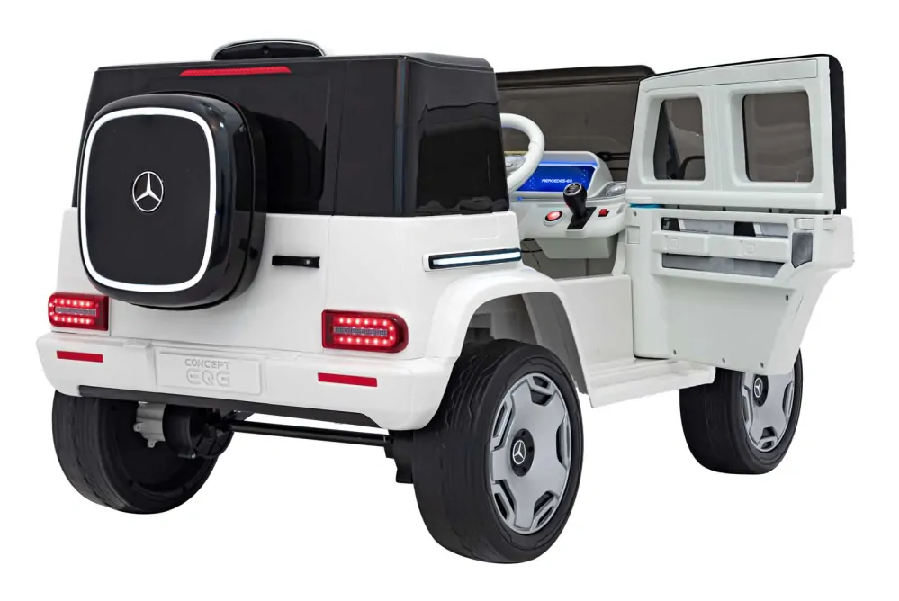 JOKO Elektrické Autíčko Mercedes Benz EQG 4x4, penové kolesá, kožené sedadlo, Prídavné LED svetlá, biele