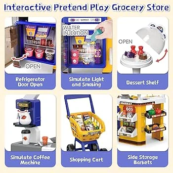 JOKO Detský Supermarket, Obchod s Potravinami, Pokladňou so svetlom a zvukom + Nákupný Vozík
