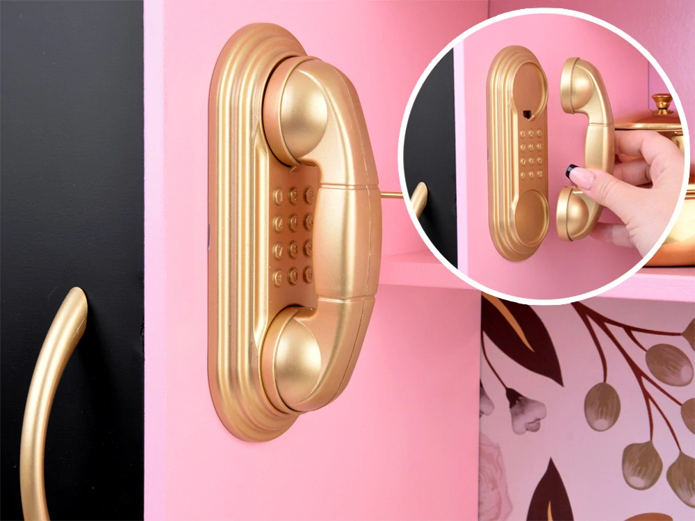 JOKO Veľká Drevená Kuchynka so svetlom, zvukom 82cm + Tabuľa a 12 kriedy + Dotykové LED svetlo, ružová