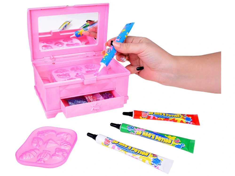 JOKO Kreatívna súprava na výrobu šperkov, príveskov s magickými gélmi + Ružová Truhlica s Magickým Svetlom