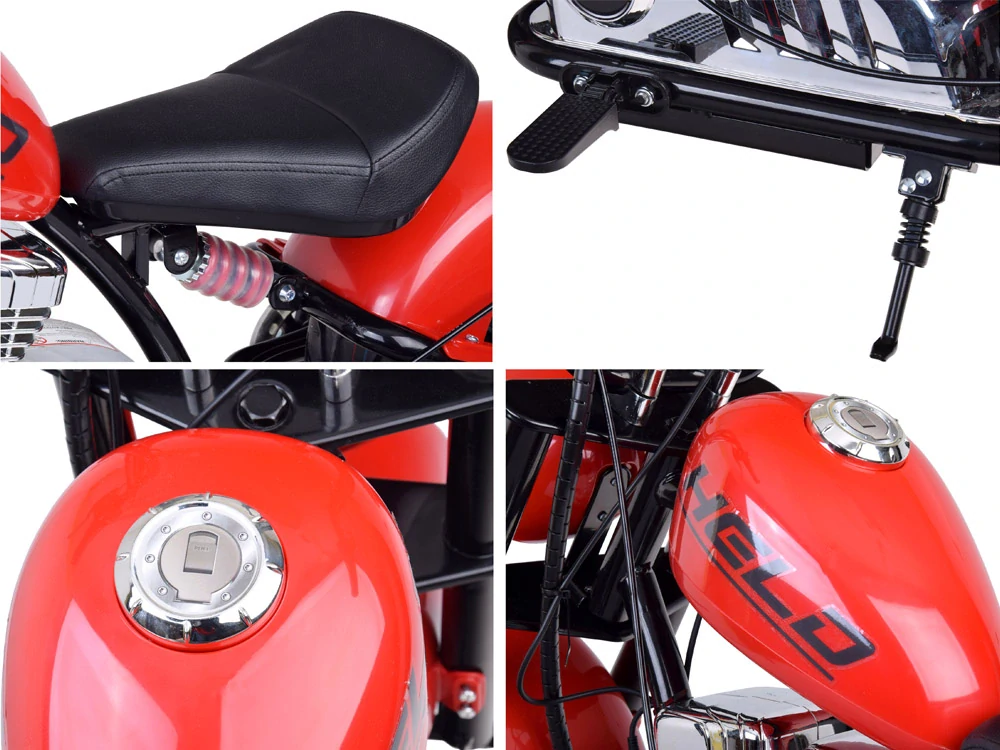 JOKO Elektrická Motorka Chopper 24V, nosnosť 80kg, rýchlosť 20km/h, nafukovacie kolesá, kožené sedadlo, červená