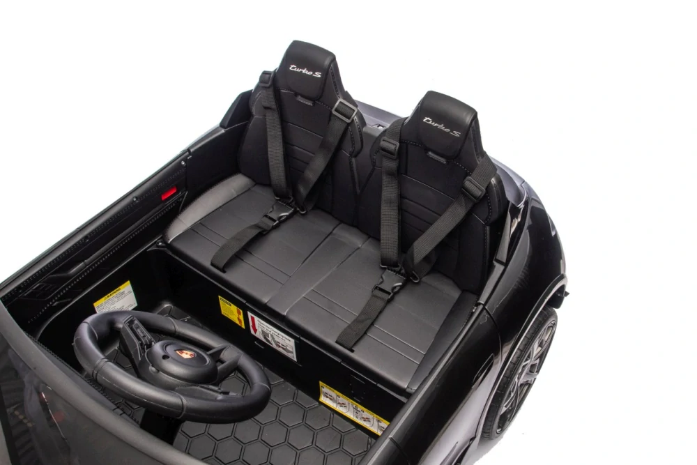 JOKO Elektrické autíčko Porsche Taycan Turbo S, penové kolesá, kožené sedadlo, čierne