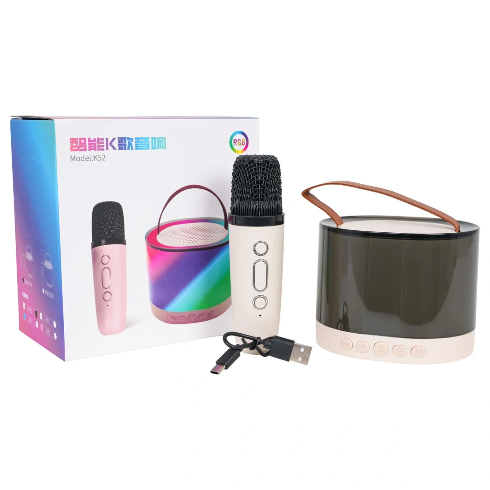 JOKO Karaoke Reproduktor s Mikrofónom a LED Svetlom + Kožená Rukoväť