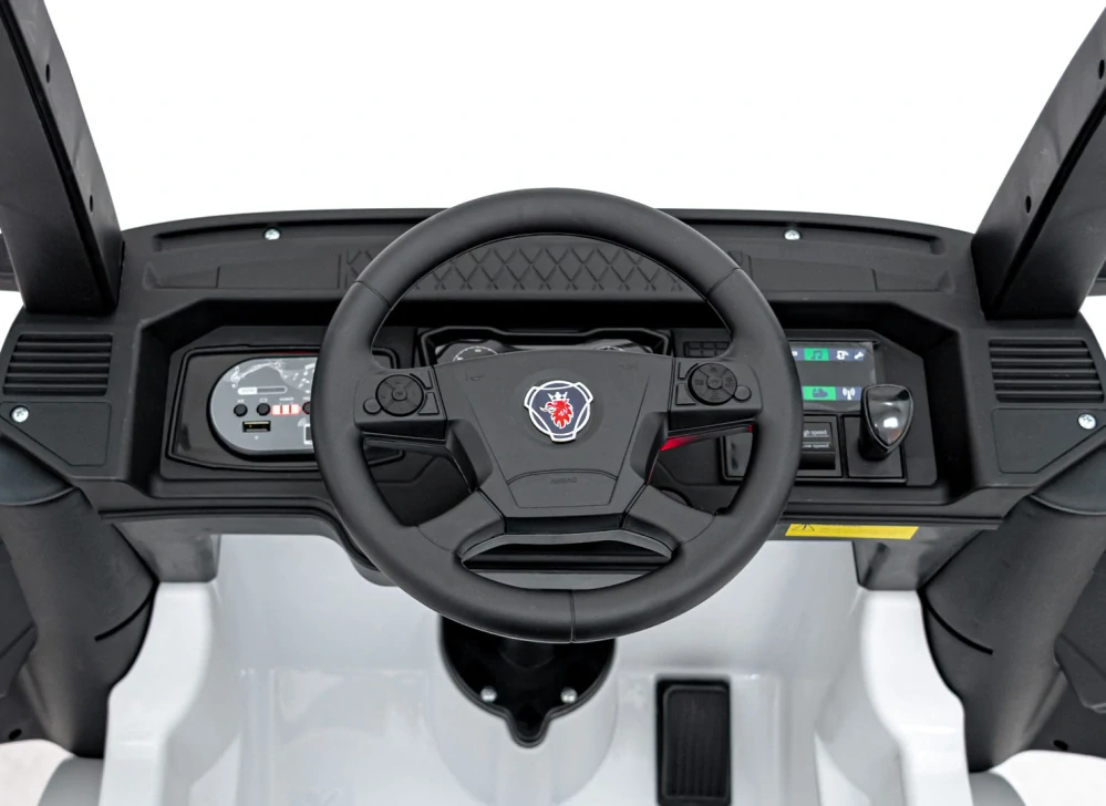 JOKO Elektrický Kamión Scania R-SERIE 4x4, kožené sedadlo, penové kolesá, nosnosť 40kg, biele