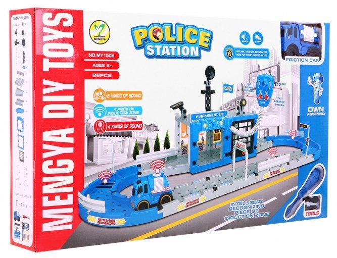 Joko Policajná stanica s vysielačkou a autom na batérie 100cm, modrá