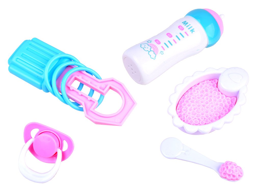 JOKO Interaktívna bábika 36cm, hovorí + fľaša na batérie + cumeľ, sukňa s kvietkami