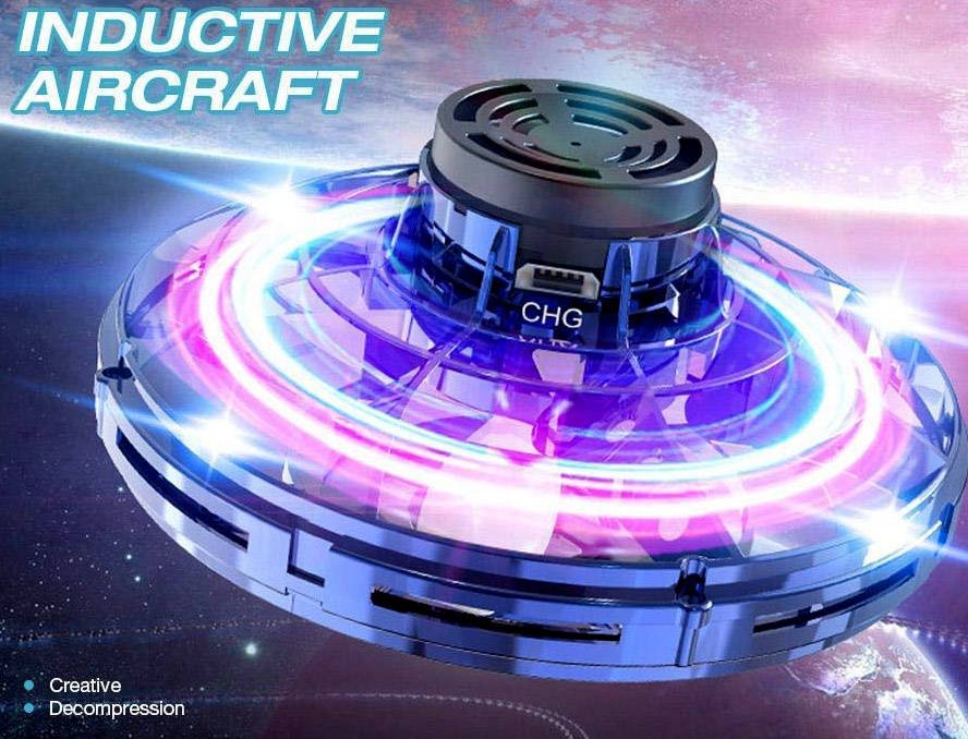 JOKO Lietajúci Flying Fidget Spinner, UFO MINI DRON s Led svetlom, modrý