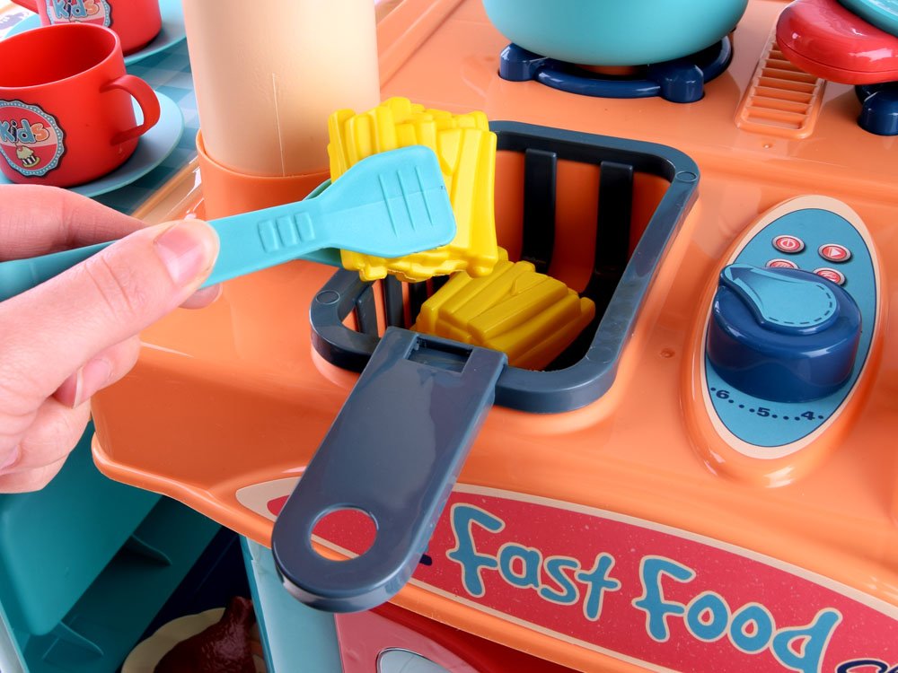 JOKO Veľký Detský Fast Food 90cm, obchod s rýchlym občerstvením, stánok na kolieskach + pokladňa + fritéza