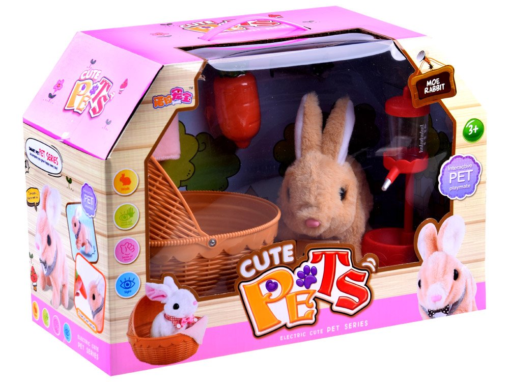 JOKO Interaktívny Plyšový Zajačik s košíkom, na batérie, chodí, hýbe nosom + vydáva zvuky, hnedý