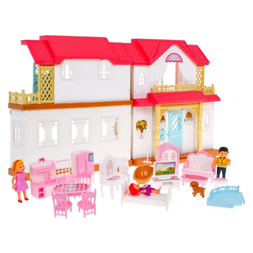 JOKO Detský rozkladací domček pre bábiky s nábytkom + svetlo + zvuk