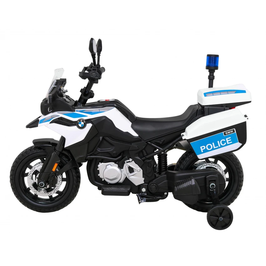 JOKO Elektrická Motorka BMW F850 GS Polícia, penové kolesá, modrý maják, zvuky sirény, policajná