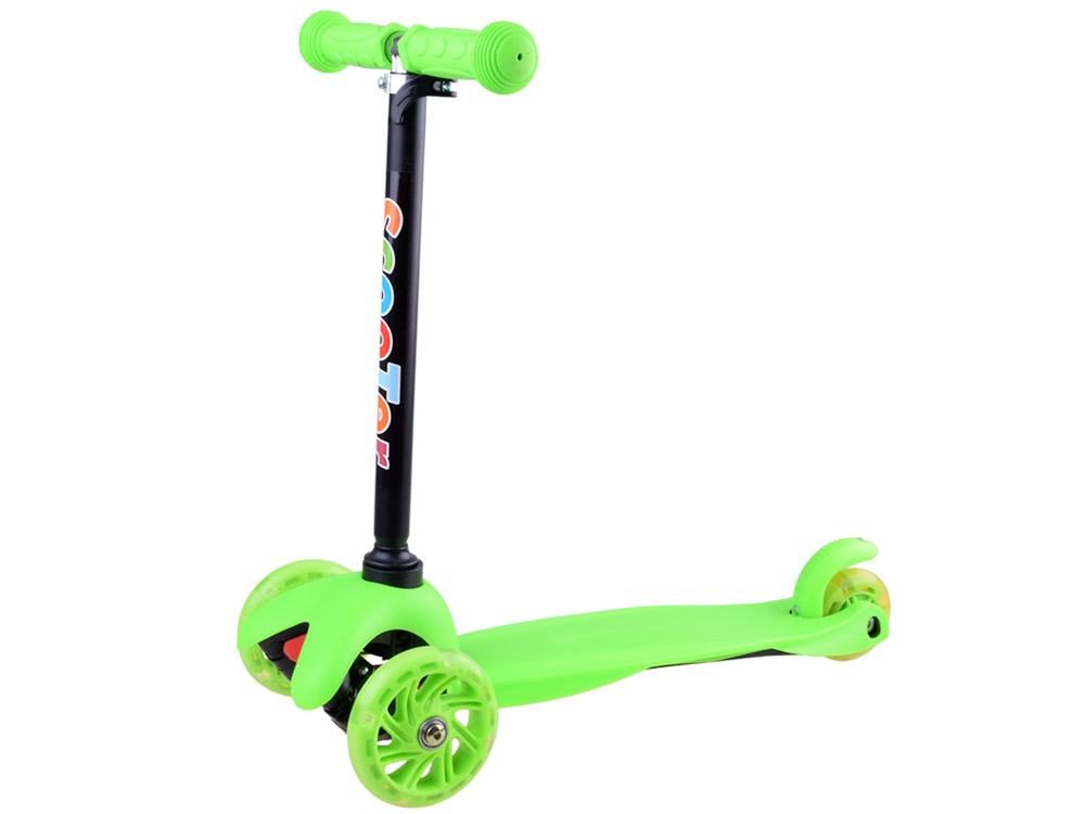 JOKO Detská Kolobežka Trojkolesková Scooter so svietiacimi kolesami, nosnosť 40kg, zelená