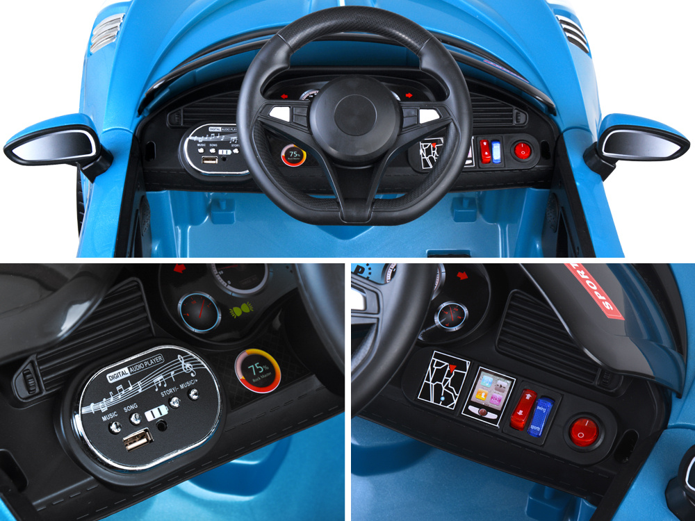 JOKO Elektrické autíčko Cabrio s Efektom Hojdania, penové kolesá, kožené sedadlo, modré