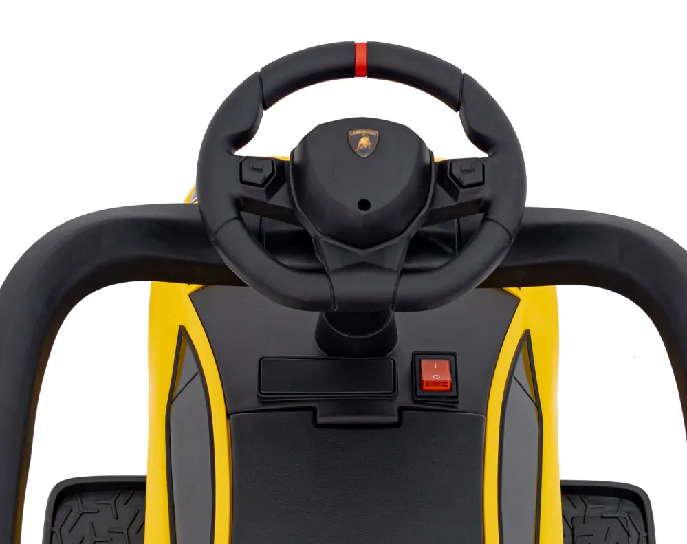 JOKO Detské Odrážadlo Lamborghini Aventador SV s Gumovými kolesami, Svetlom a Zvukom + Riadiaca Rúčka, žlté