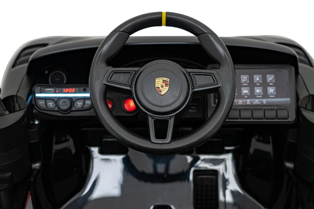 JOKO Elektrické autíčko Porsche 718, Kožené sedadlo, penové kolesá, FM rádio, čierne