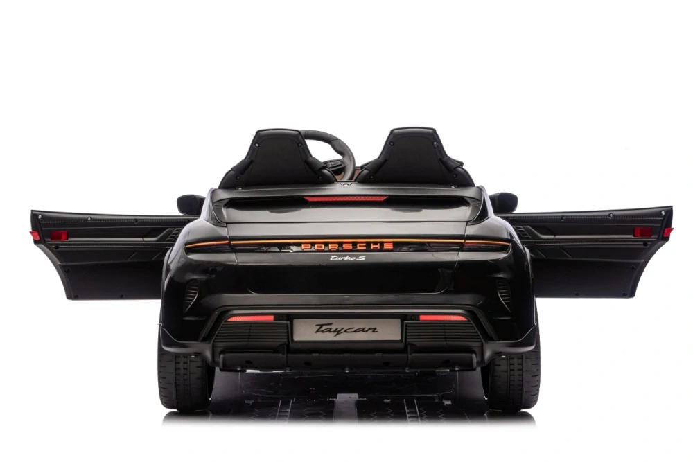 JOKO Elektrické autíčko Porsche Taycan Turbo S, penové kolesá, kožené sedadlo, čierne