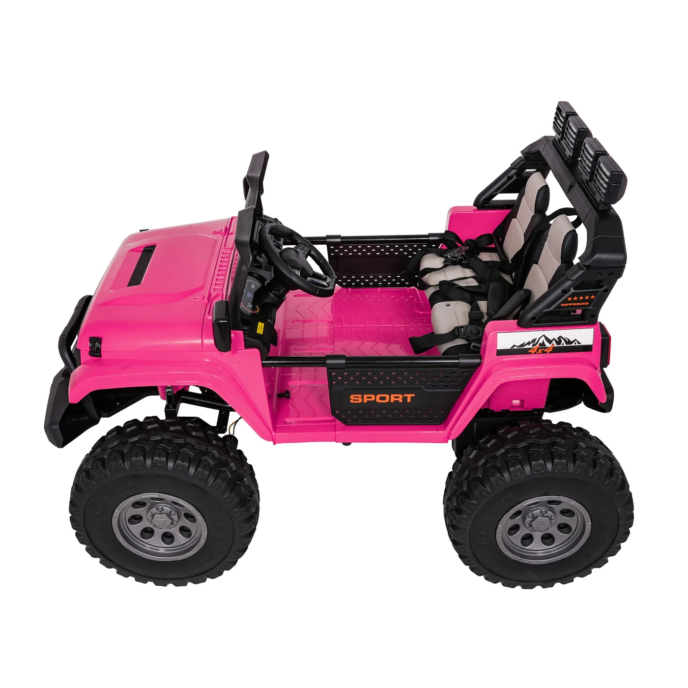 JOKO Elektrické autíčko Extreme Sport 4x4 280W,24V, zmena veľkosti autíčka od 114cm do 128cm, Dvojmiestne Kožené sedadlo, Penové kolesá, Nosnosť 60kg, ružové