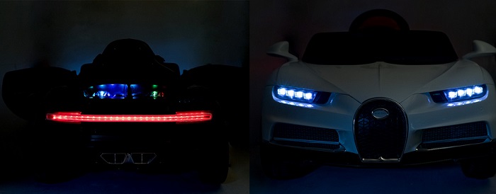 JOKO Elektrické autíčko Bugati s efektom Hojdania, kožené sedadlo, USB, červené