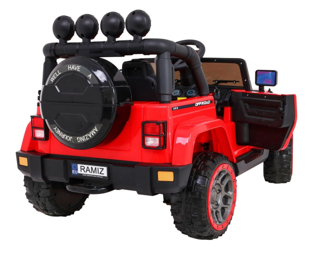 JOKO Elektrické autíčko JEEP 4x4 Terénny, penové kolesá, kožené sedadlo, USB, MP3, diaľkové ovládanie, červené